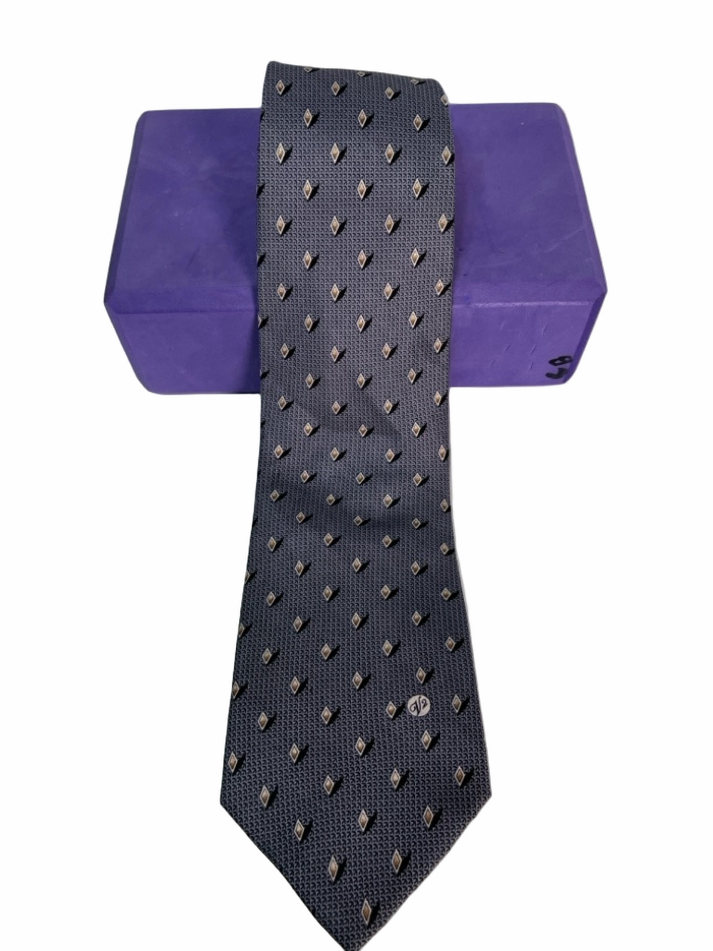 Versace Navy Blue Patterned Silk Tie with Small Gold Accents